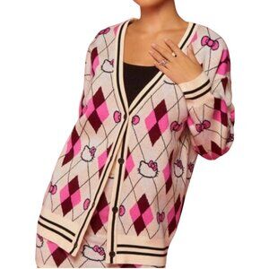 Sanrio Hello Kitty X Forever 21 Argyle V Neck Cardigan Sweater Size S